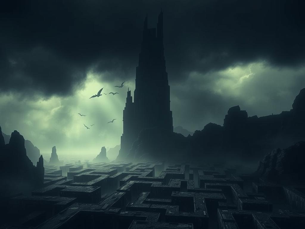 A dark, intricate landscape depicting the challenges and limitations of Midjourney, the revolutionary AI art tool. In the foreground, a maze of abstract, glitching shapes and forms symbolizes the technological complexities and obstacles faced by users. The middle ground features a towering, ominous structure representing the limitations and constraints of the system, casting a foreboding shadow over the scene. The background is shrouded in a hazy, ominous atmosphere, hinting at the unpredictable and uncertain future of this emerging technology. Dramatic, low-angle lighting casts dramatic shadows, heightening the sense of tension and unease. The overall composition conveys a sense of the formidable, enigmatic nature of Midjourney's capabilities and limitations.