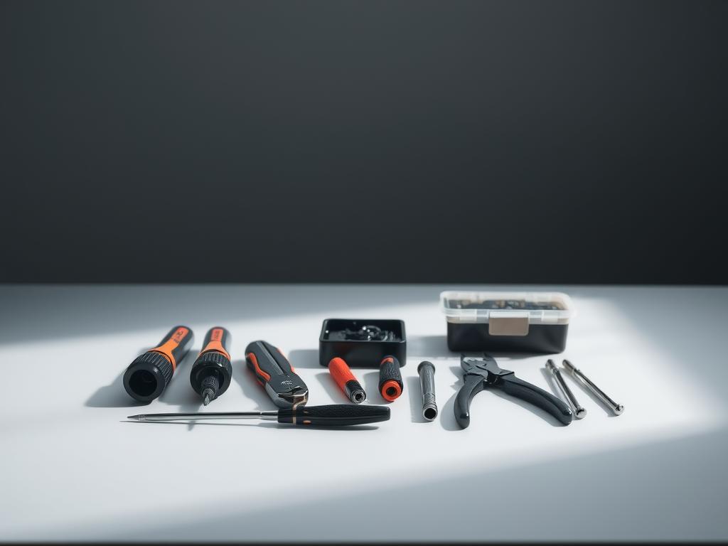 A neatly organized workbench against a softly-lit, minimalist background. On the surface, an assortment of essential WordPress maintenance tools - screwdrivers, pliers, a wire stripper, and a small toolbox. The lighting casts gentle shadows, creating a sense of depth and professionalism. The tools are arranged with care, conveying a methodical approach to website upkeep. The overall atmosphere is one of focus, efficiency, and the quiet confidence of a seasoned WordPress technician.