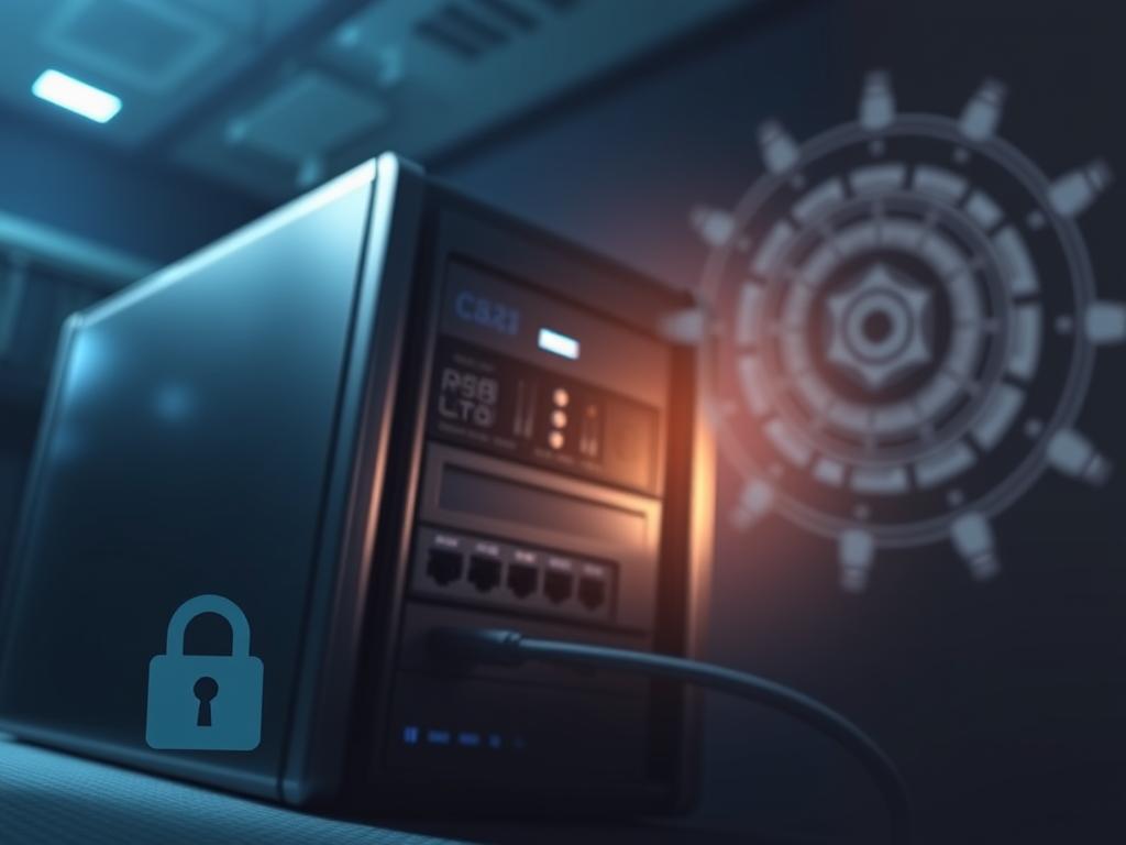 A secure dedicated server, its sleek casing illuminated by soft, directional lighting. In the foreground, a padlock icon symbolizes the robust security measures, while in the middle ground, network cables and ports suggest the server's high-performance connectivity. The background showcases a subtle, abstract pattern representing the layers of protection and redundancy that define a dedicated hosting environment. The overall atmosphere conveys a sense of reliability, privacy, and the peace of mind that comes with entrusting critical data to a secure, dedicated solution.