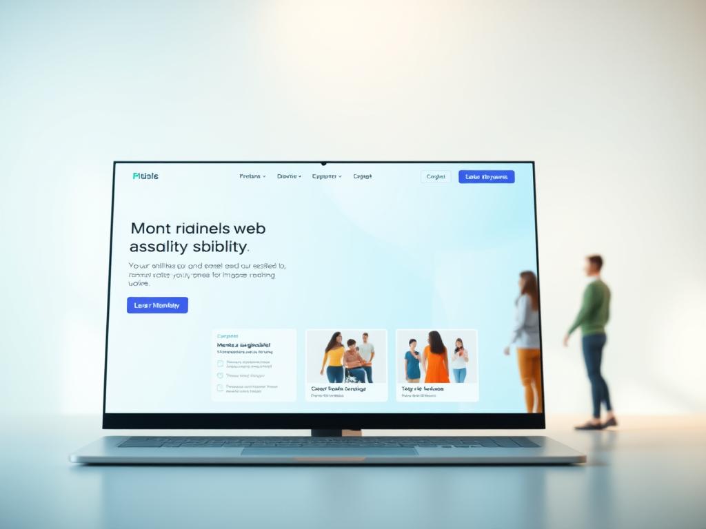 A sleek, minimalist website interface showcasing the concepts of web usability and accessibility. In the foreground, a clean, responsive layout with intuitive navigation and clear visual hierarchy. In the middle ground, diverse user avatars interacting seamlessly with the design, highlighting inclusive accessibility features. The background features a soft, blurred gradient of soothing blues and greens, conveying a sense of simplicity and user-centric focus. Warm, diffused lighting illuminates the scene, creating a welcoming and accessible atmosphere. Captured through a wide-angle lens to emphasize the expansive, user-friendly nature of the web experience.