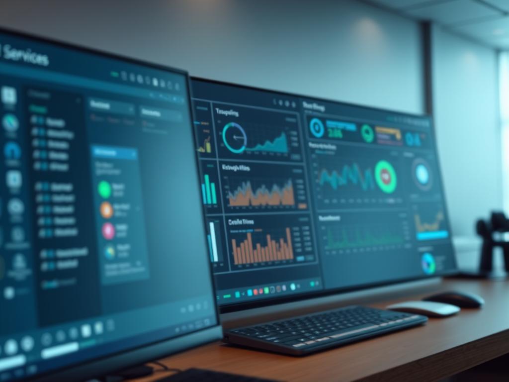 A sleek, modern web interface with seamless integration of various web services. The foreground features neatly organized UI elements, icons, and intuitive controls. The middle ground showcases data visualizations, interactive graphs, and real-time monitoring panels. The background has a subtle gradient, hinting at the complex infrastructure and interconnected systems powering the web integration. Lighting is soft and diffused, creating a sense of balance and professionalism. The camera angle is slightly elevated, providing an overview of the integrated web services in action. The overall mood is one of efficiency, cohesion, and technological sophistication.
